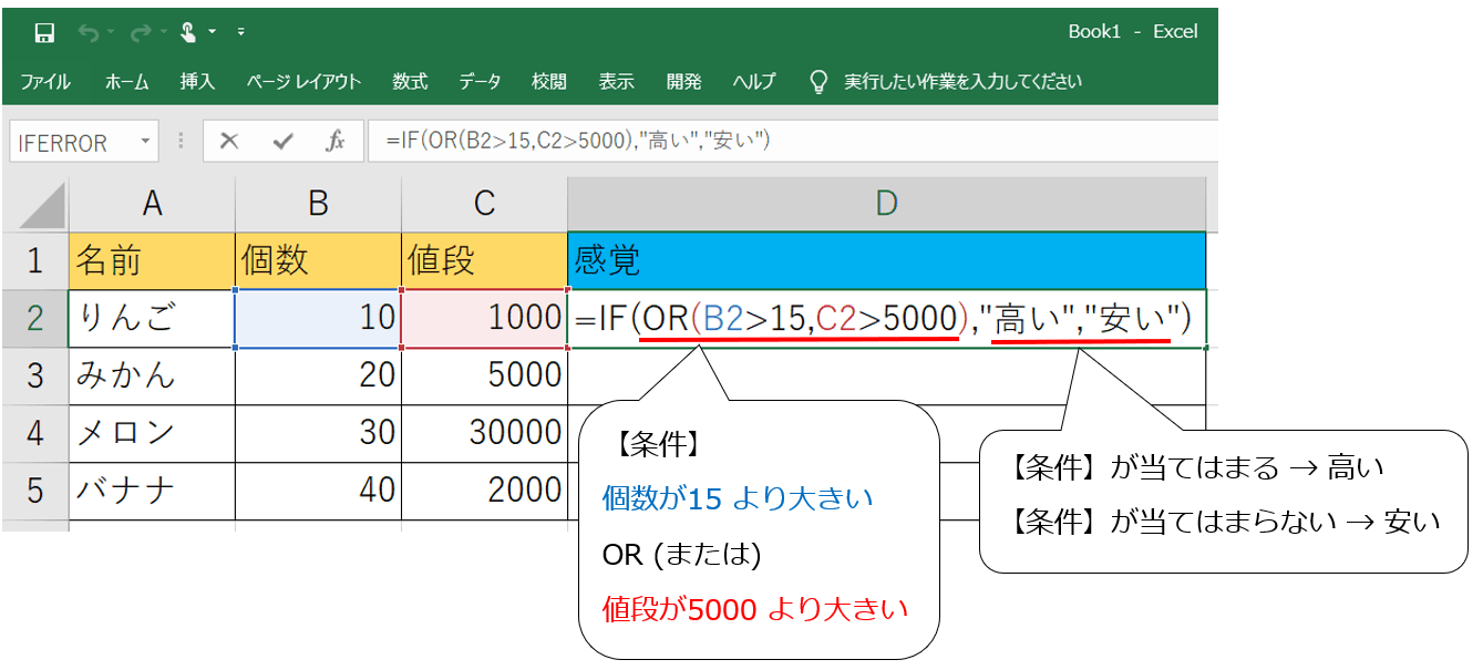 Excel 関数 If関数にor Andを組み合わせて複数条件に対応させる方法 プログラミングで遊ブログ